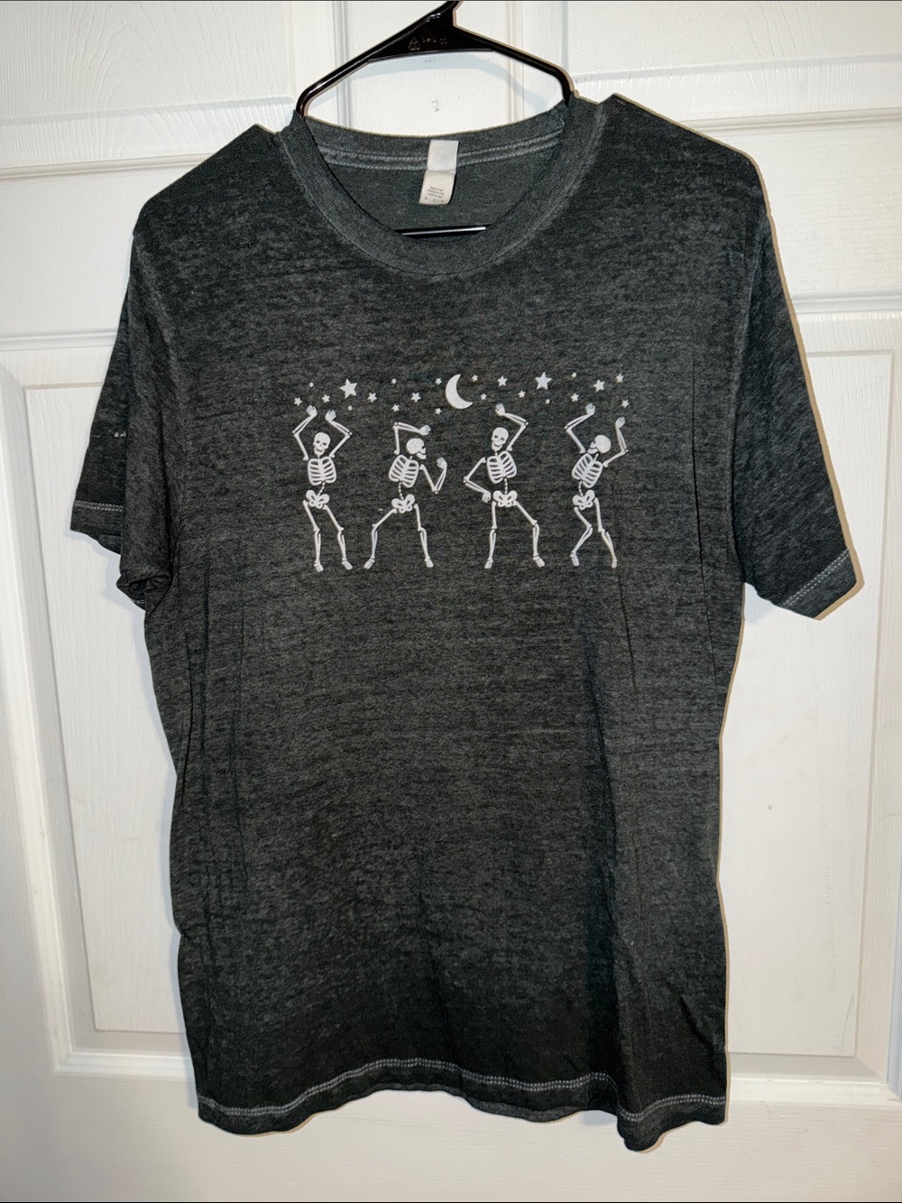 Charcoal Skeleton Dance Graphic Tee - White Print